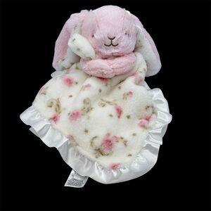 2025 Little Me Pink Bunny Lovey Security Blanket Rattle Pink Floral Design Satin
